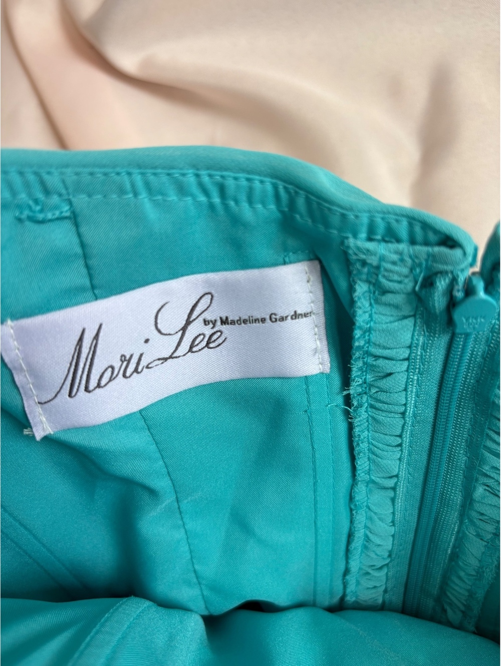 Mori Lee Aqua Blue Strapless Ruched Chiffon Cocktail Dress with Shawl, Size 6 - Picture 5 of 6